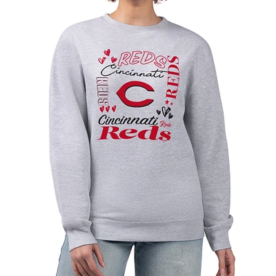 Women's G-III 4Her by Carl Banks Heather Gray Cincinnati Reds Collage Team Graphic Fleece Pullover Hoodie