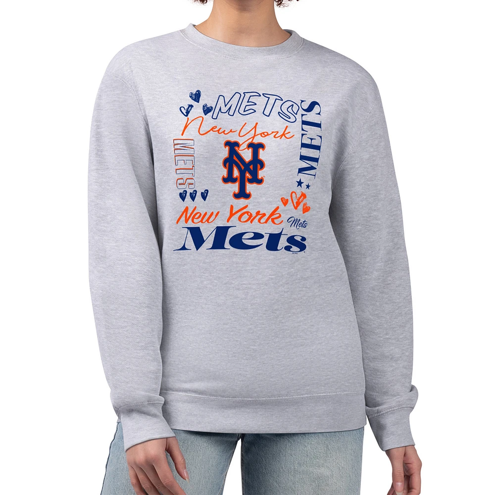 Women's G-III 4Her by Carl Banks Heather Gray New York Mets Collage Team Graphic Fleece Pullover Hoodie