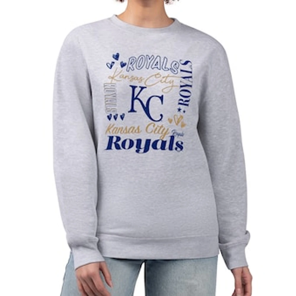 Women's G-III 4Her by Carl Banks Heather Gray Kansas City Royals Collage Team Graphic Fleece Pullover Hoodie