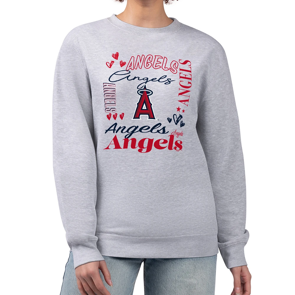 Women's G-III 4Her by Carl Banks Heather Gray Los Angeles Angels Collage Team Graphic Fleece Pullover Hoodie