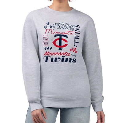 Women's G-III 4Her by Carl Banks Heather Gray Minnesota Twins Collage Team Graphic Fleece Pullover Hoodie