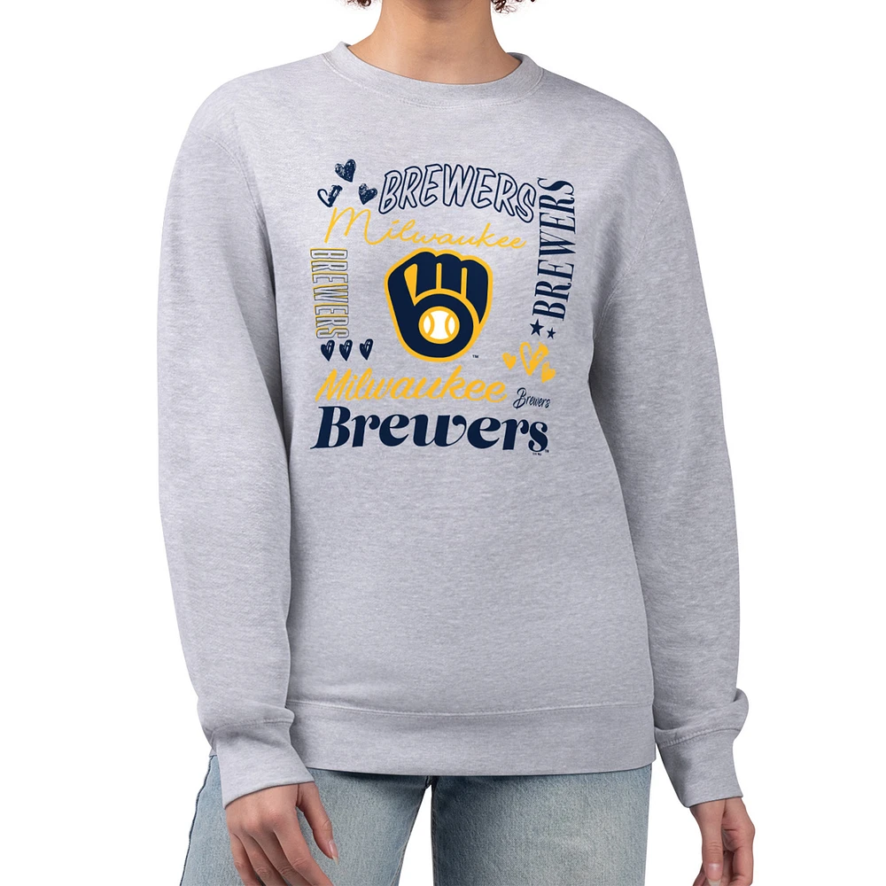 Women's G-III 4Her by Carl Banks Heather Gray Milwaukee Brewers Collage Team Graphic Fleece Pullover Hoodie