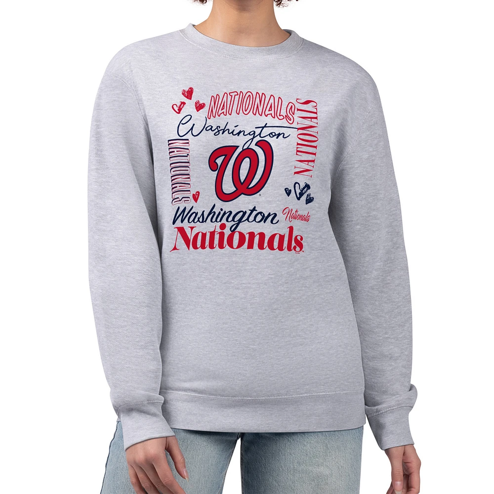 Women's G-III 4Her by Carl Banks Heather Gray Washington Nationals Collage Team Graphic Fleece Pullover Hoodie