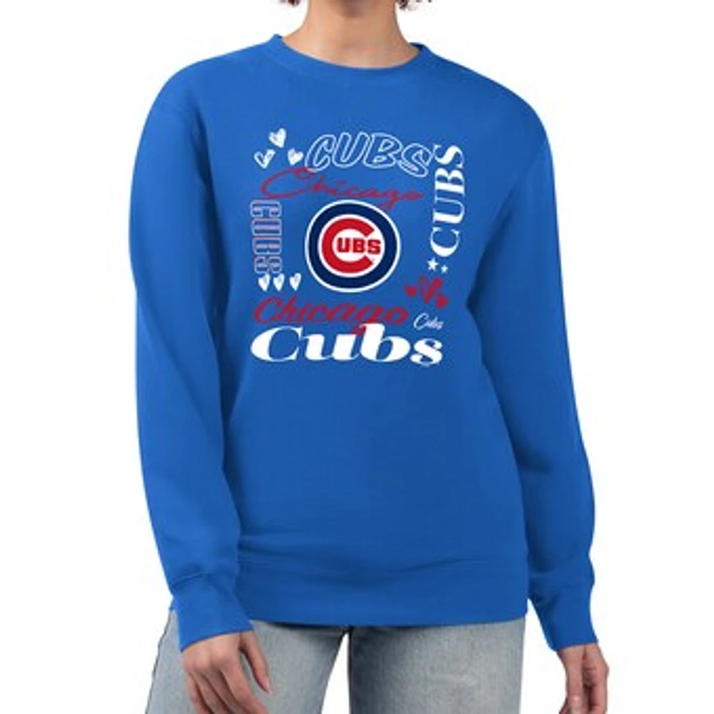 Women's G-III 4Her by Carl Banks Royal Chicago Cubs Collage Team Graphic Fleece Pullover Hoodie