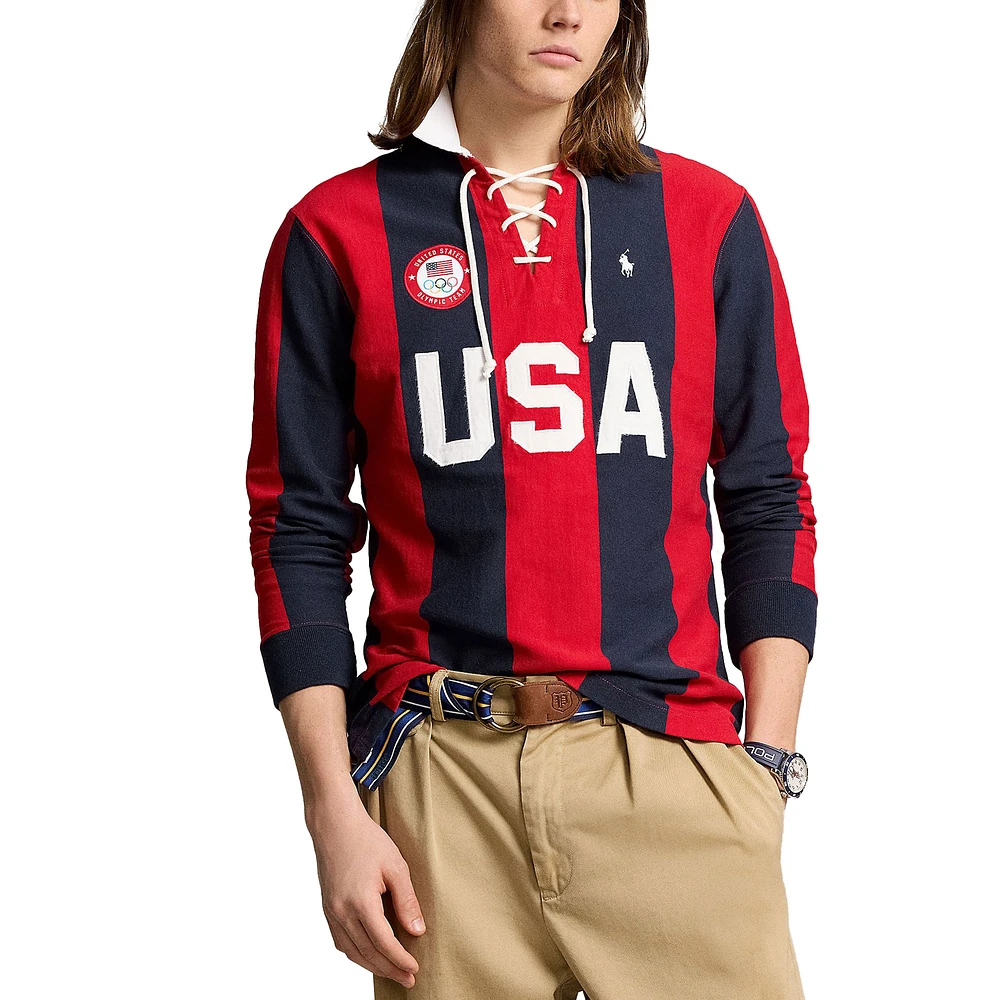 Men's Polo Ralph Lauren Red/Navy Team USA 2024 Summer Olympics Rugby Long Sleeve Polo