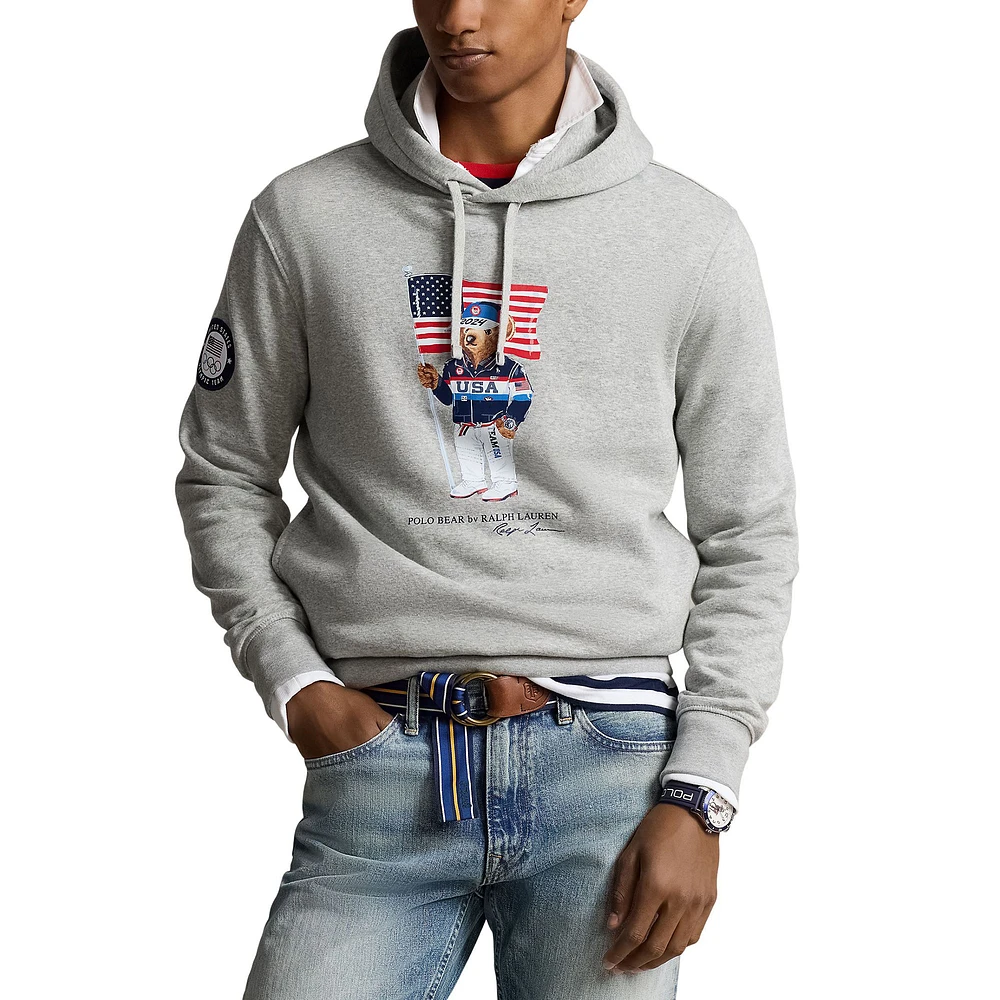 Men's Polo Ralph Lauren Gray Team USA 2024 Summer Olympics Villagewear Teddy Bear Pullover Hoodie
