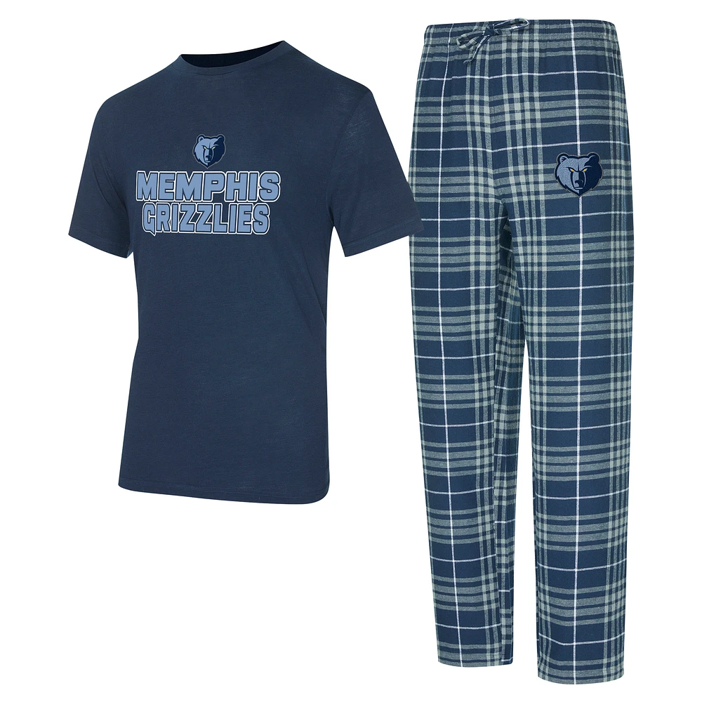 Men's Concepts Sport Navy/Gray Memphis Grizzlies Vector Top & Flannel Pants Sleep Set