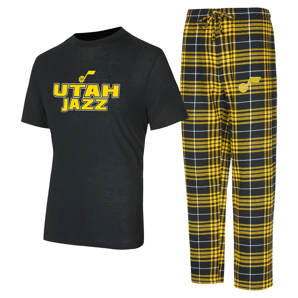 Men's Concepts Sport Black/Gold Utah Jazz Vector Top & Flannel Pants Sleep Set