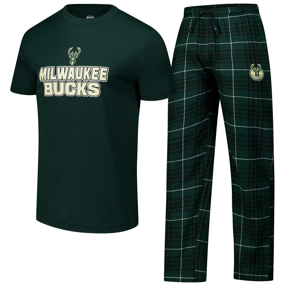 Men's Concepts Sport Hunter Green/Black Milwaukee Bucks Vector Top & Flannel Pants Sleep Set