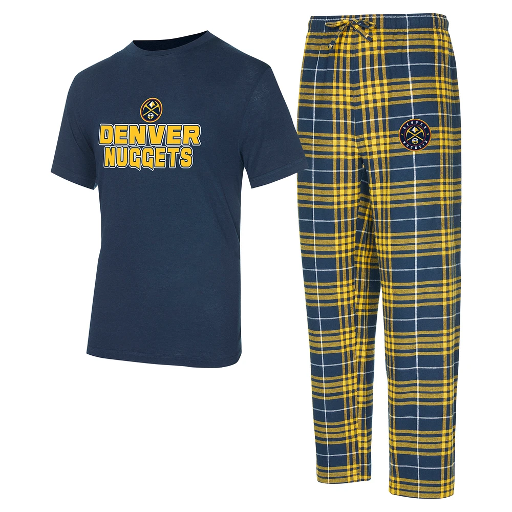 Men's Concepts Sport Navy/Gold Denver Nuggets Vector Top & Flannel Pants Sleep Set