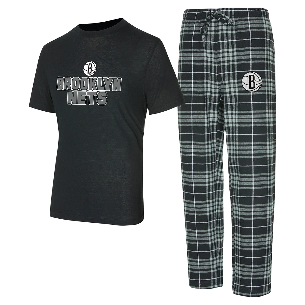 Men's Concepts Sport Black/Gray Brooklyn Nets Vector Top & Flannel Pants Sleep Set