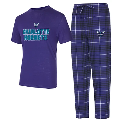 Men's Concepts Sport Purple/Black Charlotte Hornets Vector Top & Flannel Pants Sleep Set