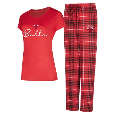 Women's Concepts Sport Red/Black Chicago Bulls Vector Top & Flannel Pants Sleep Set