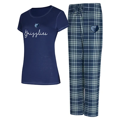Women's Concepts Sport Navy/Gray Memphis Grizzlies Vector Top & Flannel Pants Sleep Set