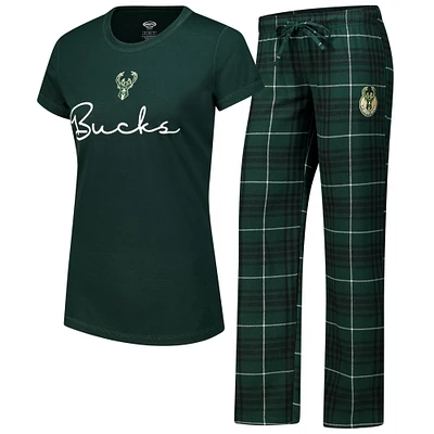 Women's Concepts Sport Hunter Green/Black Milwaukee Bucks Vector Top & Flannel Pants Sleep Set