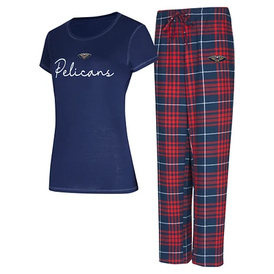 Women's Concepts Sport Navy/Red New Orleans Pelicans Vector Top & Flannel Pants Sleep Set