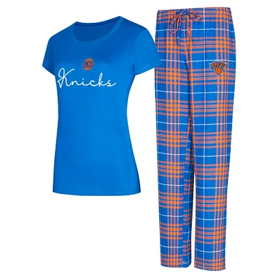 Women's Concepts Sport Blue/Orange New York Knicks Vector Top & Flannel Pants Sleep Set