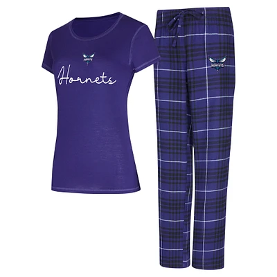 Women's Concepts Sport Purple/Black Charlotte Hornets Vector Top & Flannel Pants Sleep Set