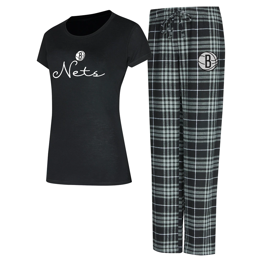 Women's Concepts Sport Black/Gray Brooklyn Nets Vector Top & Flannel Pants Sleep Set