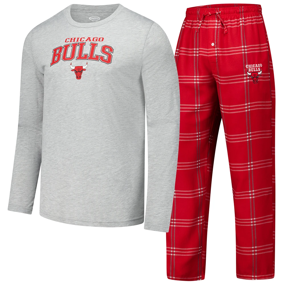 Men's Concepts Sport Red Chicago Bulls Petition Long Sleeve Top and Plaid Pant Set