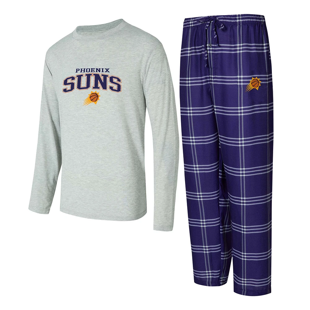 Men's Concepts Sport Purple/Gray Phoenix Suns Petition Long Sleeve Top and Plaid Pant Set