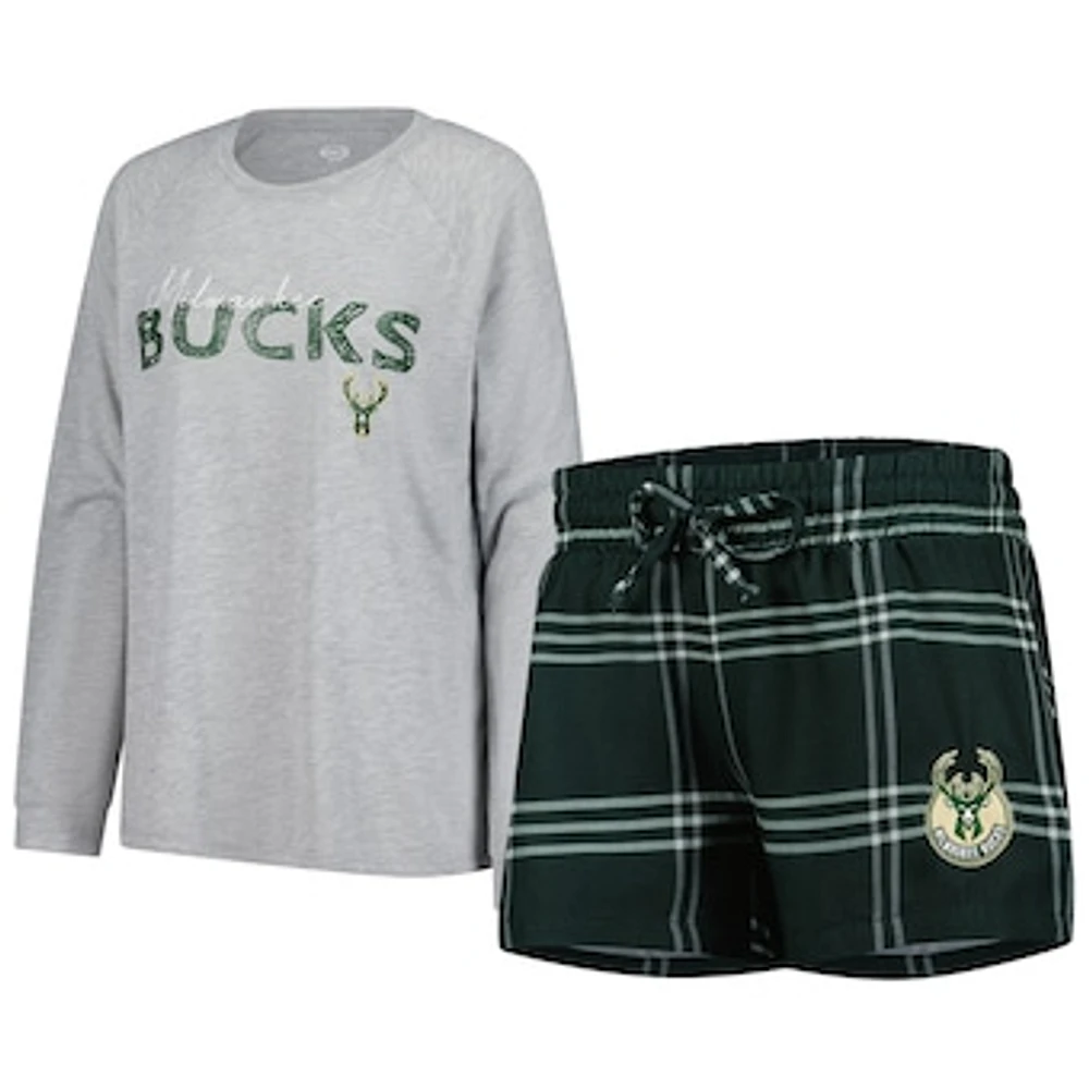 Women's Concepts Sport Milwaukee Bucks Petition Long Sleeve Top and Shorts Set