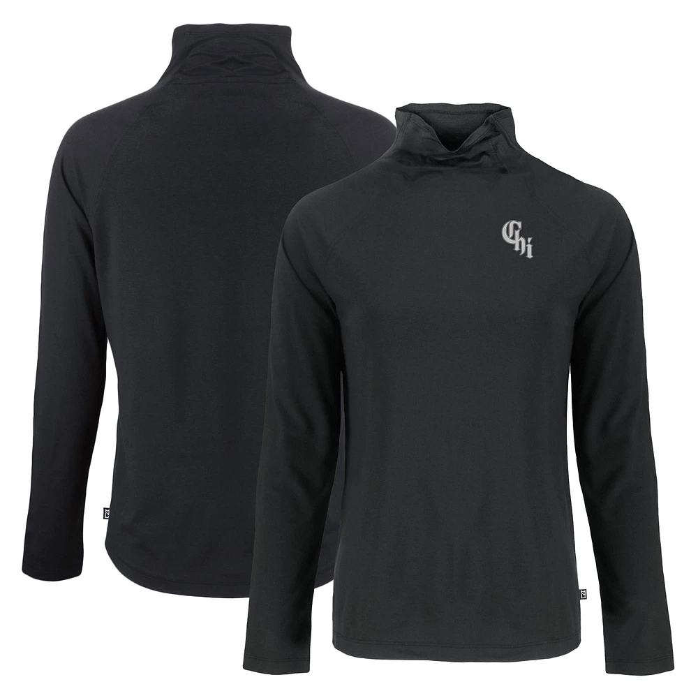 Women's Cutter & Buck Black Chicago White Sox City Connect Coastline Epic Comfort Eco Recycled Funnel Neck Raglan Pullover Top