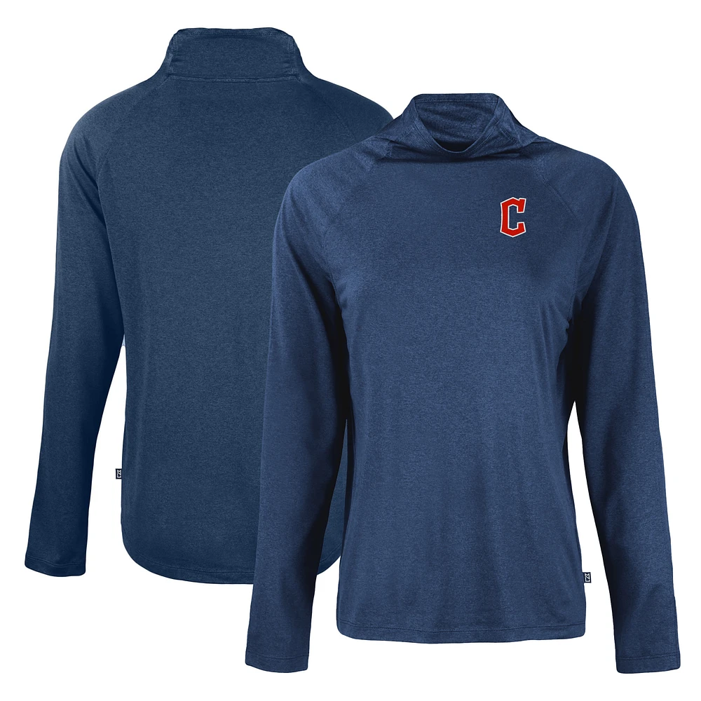 Women's Cutter & Buck Navy Cleveland Guardians Coastline Epic Comfort Eco Recycled Funnel Neck Raglan Pullover Top