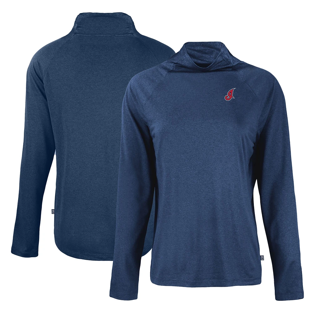 Women's Cutter & Buck Navy Cleveland Indians Cooperstown Collection Coastline Epic Comfort Eco Recycled Funnel Neck Raglan Pullover Top