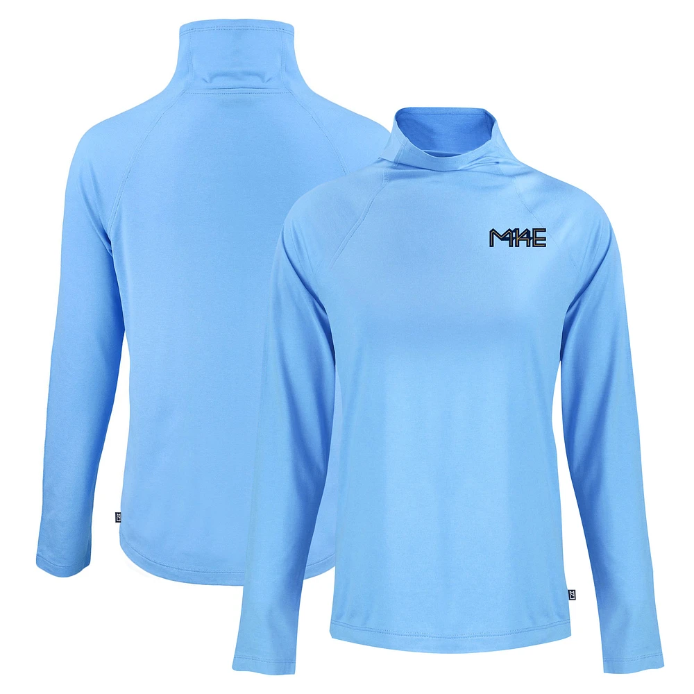 Women's Cutter & Buck Powder Blue Milwaukee Brewers City Connect Coastline Epic Comfort Eco Recycled Funnel Neck Raglan Pullover Top