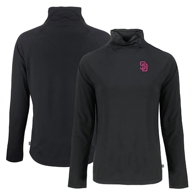 Women's Cutter & Buck Black San Diego Padres City Connect Coastline Epic Comfort Eco Recycled Funnel Neck Raglan Pullover Top