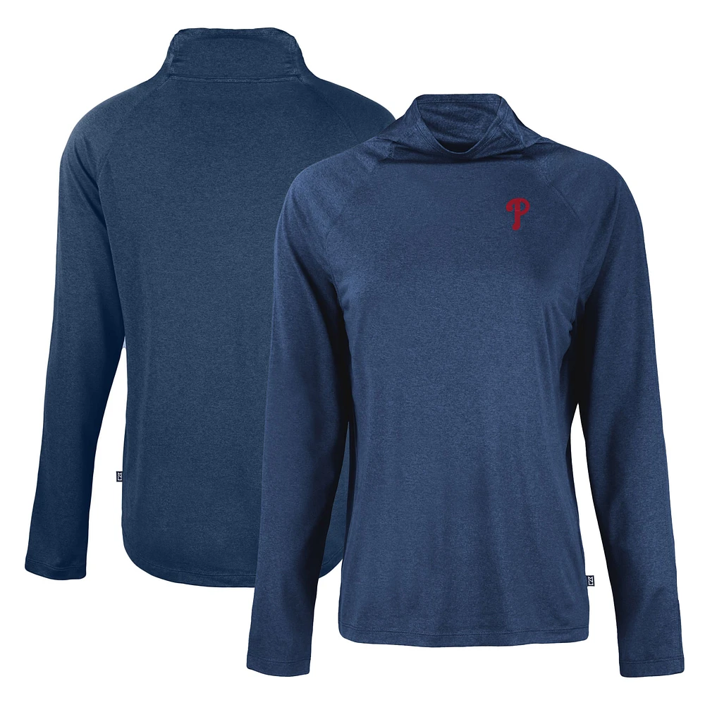 Women's Cutter & Buck Navy Philadelphia Phillies Coastline Epic Comfort Eco Recycled Funnel Neck Raglan Pullover Top