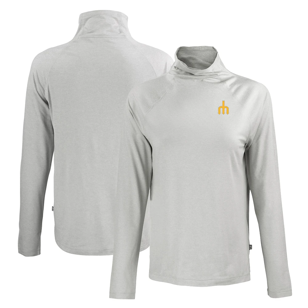 Women's Cutter & Buck Gray Seattle Mariners Cooperstown Collection Coastline Epic Comfort Eco Recycled Funnel Neck Raglan Pullover Top
