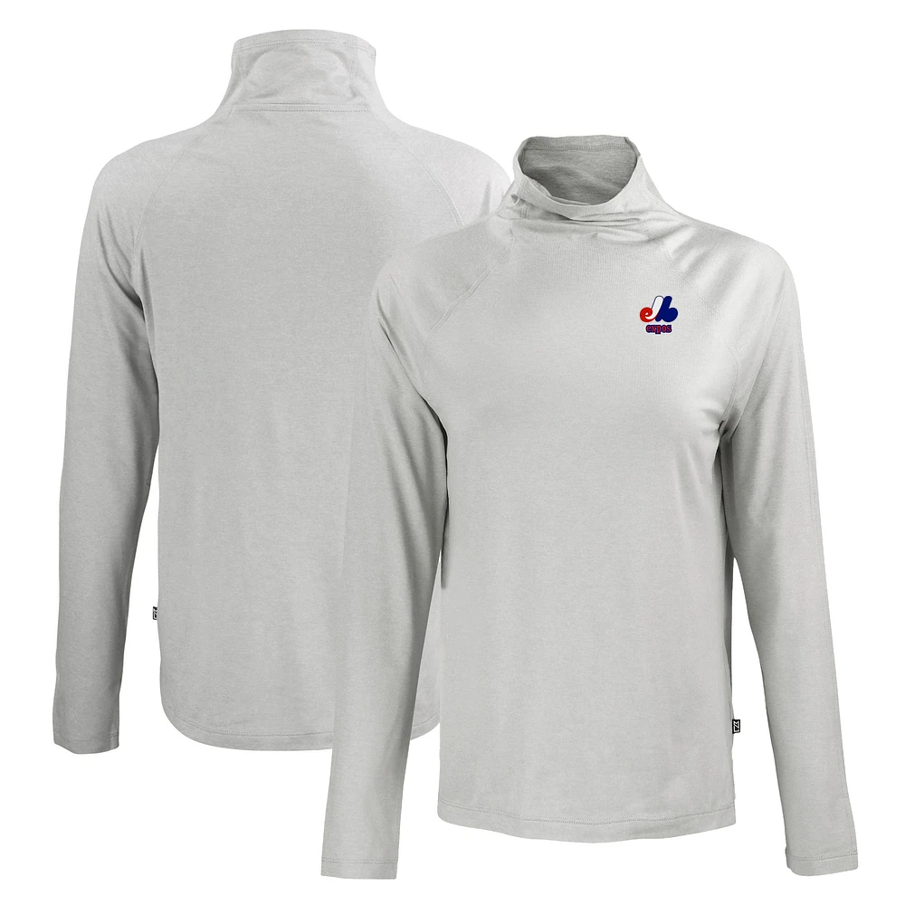 Women's Cutter & Buck Gray Montreal Expos Cooperstown Collection Coastline Epic Comfort Eco Recycled Funnel Neck Raglan Pullover Top