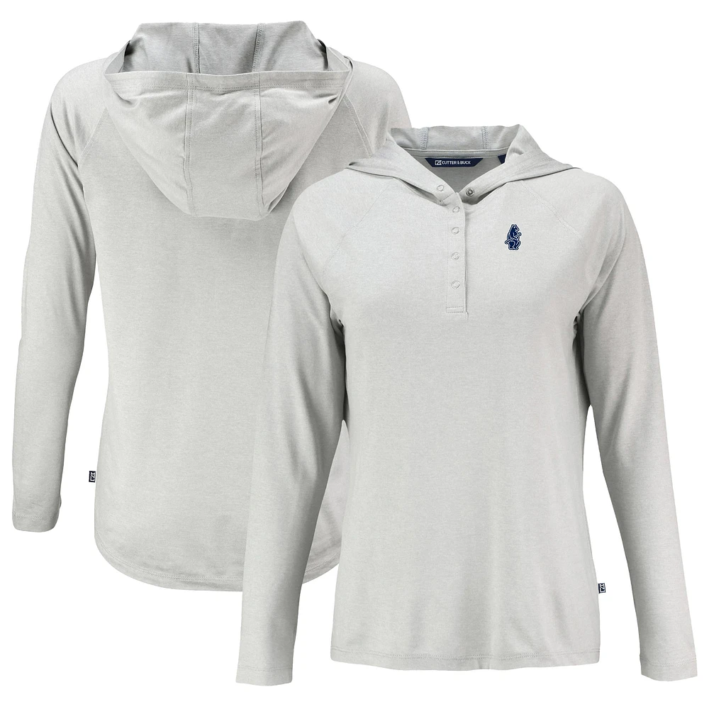 Women's Cutter & Buck Gray Chicago Cubs Cooperstown Coastline Epic Comfort Eco Recycled Hoodie Raglan Long Sleeve T-Shirt