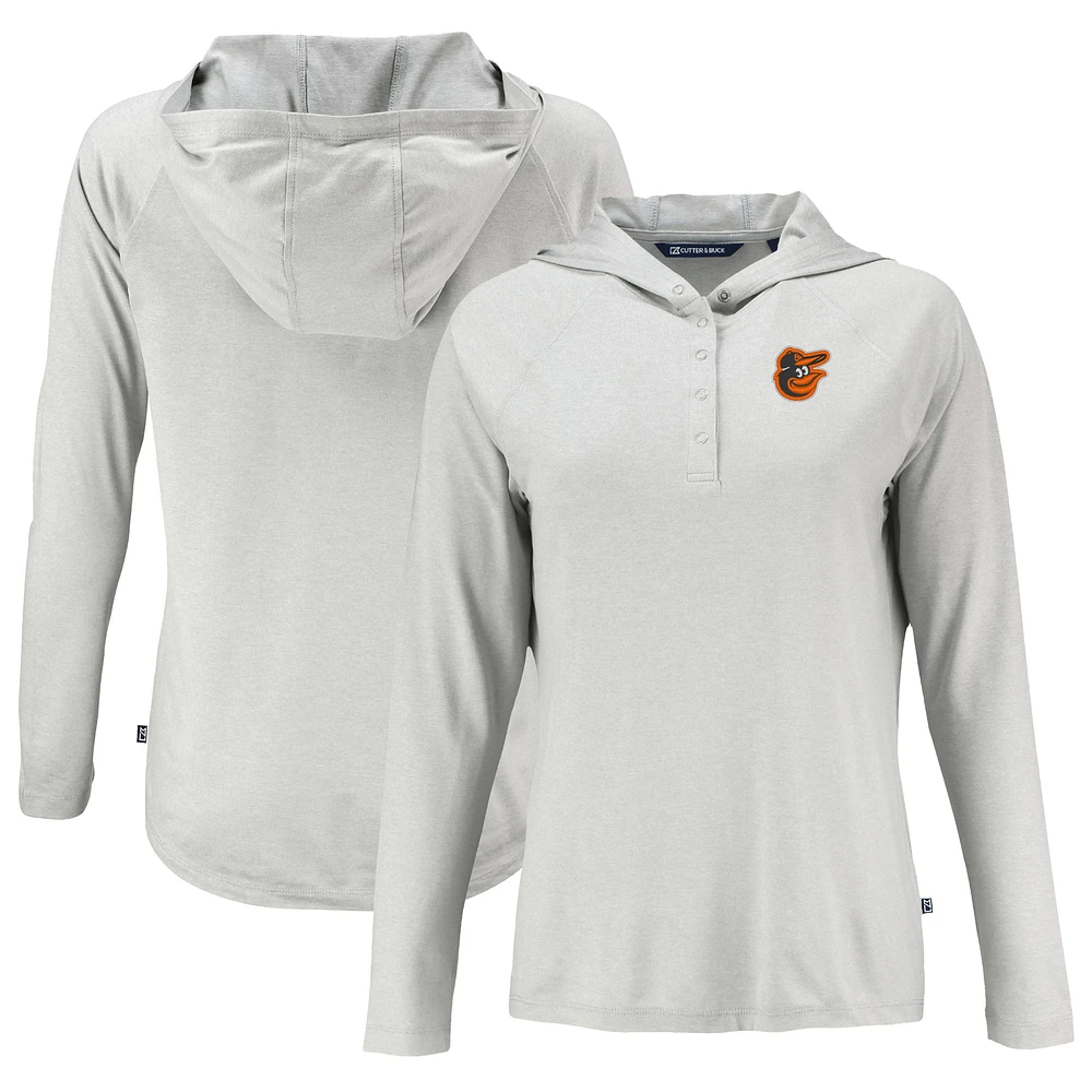 Women's Cutter & Buck Gray Baltimore Orioles Coastline Epic Comfort Eco Recycled Hoodie Raglan Long Sleeve T-Shirt