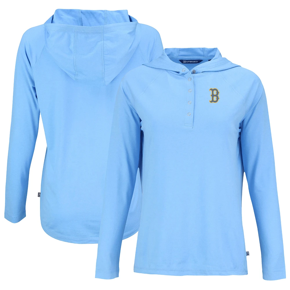 Women's Cutter & Buck Powder Blue Boston Red Sox City Connect Coastline Epic Comfort Eco Recycled Hoodie Raglan Long Sleeve T-Shirt