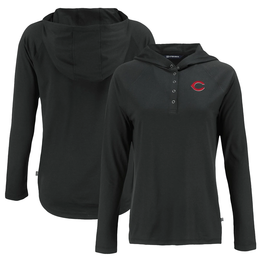 Women's Cutter & Buck Cincinnati Reds Coastline Epic Comfort Eco Recycled Hoodie Raglan Long Sleeve T-Shirt