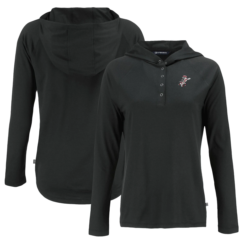 Women's Cutter & Buck Cincinnati Reds Cooperstown Collection Coastline Epic Comfort Eco Recycled Hoodie Raglan Long Sleeve T-Shirt
