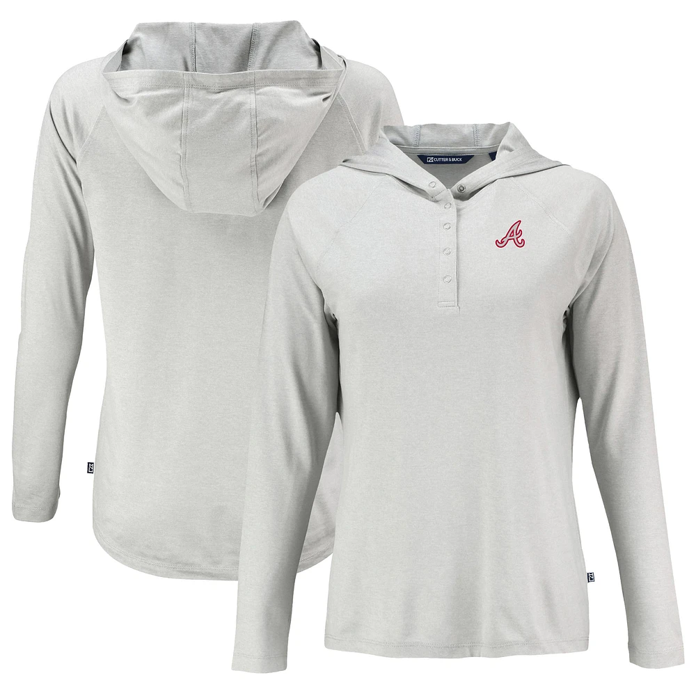 Women's Cutter & Buck Gray Atlanta Braves Cooperstown Collection Coastline Epic Comfort Eco Recycled Hoodie Raglan Long Sleeve T-Shirt