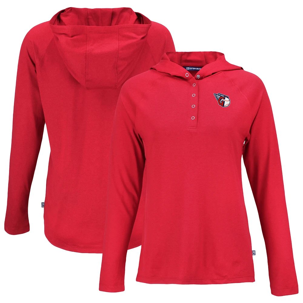 Women's Cutter & Buck Cleveland Guardians Coastline Epic Comfort Eco Recycled Hoodie Raglan Long Sleeve T-Shirt