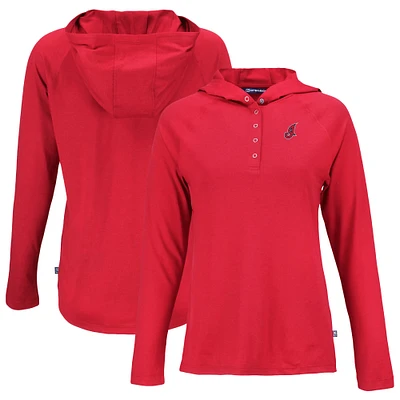 Women's Cutter & Buck Cleveland Indians Cooperstown Collection Coastline Epic Comfort Eco Recycled Hoodie Raglan Long Sleeve T-Shirt
