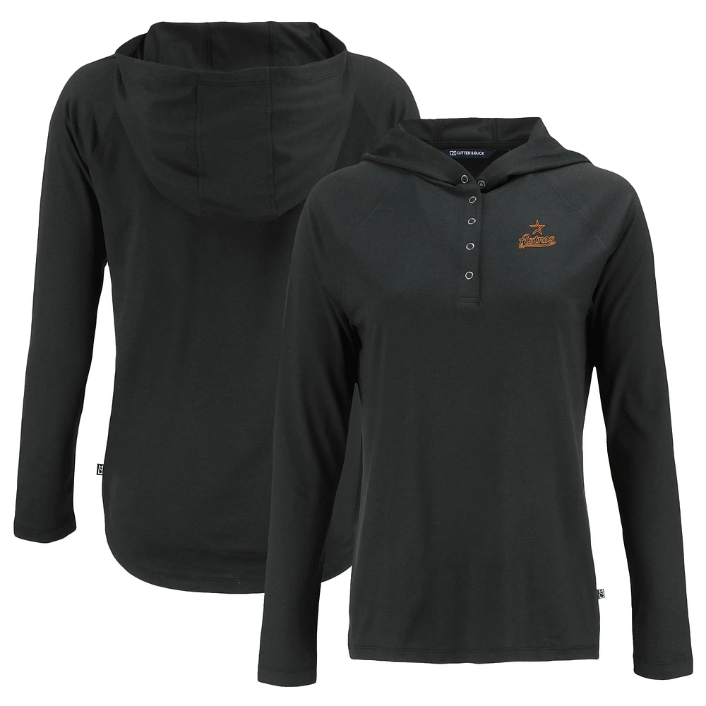 Women's Cutter & Buck Black Houston Astros Cooperstown Collection Coastline Epic Comfort Eco Recycled Hoodie Raglan Long Sleeve T-Shirt
