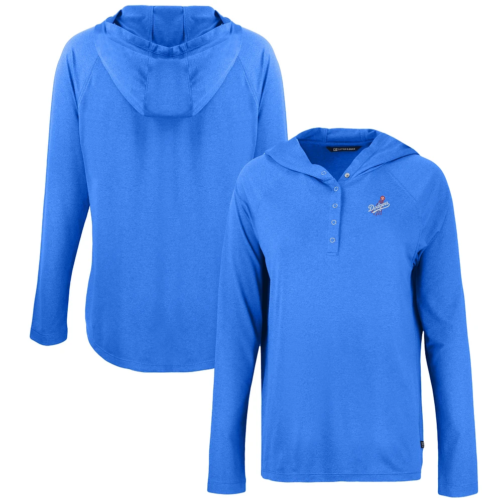 Women's Cutter & Buck Royal Los Angeles Dodgers Cooperstown Collection Coastline Epic Comfort Eco Recycled Hoodie Raglan Long Sleeve T-Shirt
