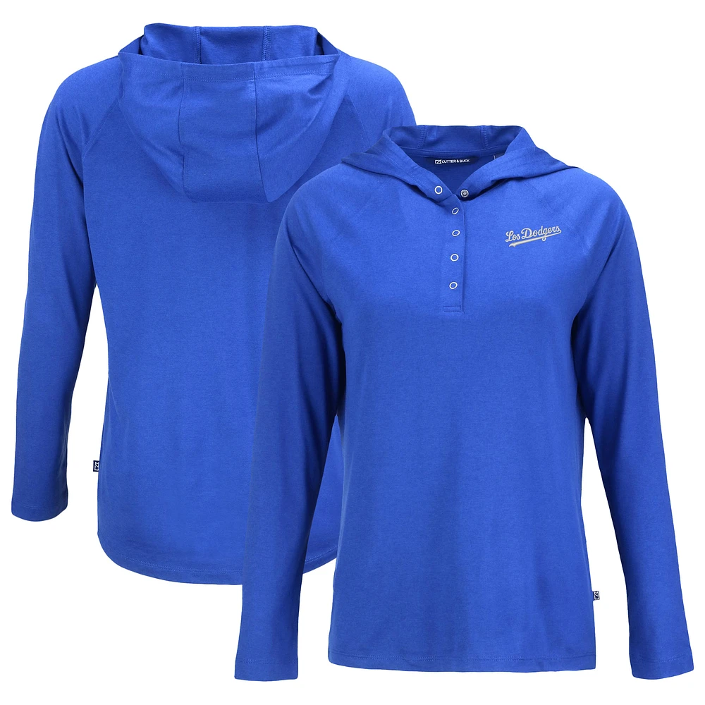 Women's Cutter & Buck Royal Los Angeles Dodgers City Connect Coastline Epic Comfort Eco Recycled Hoodie Raglan Long Sleeve T-Shirt