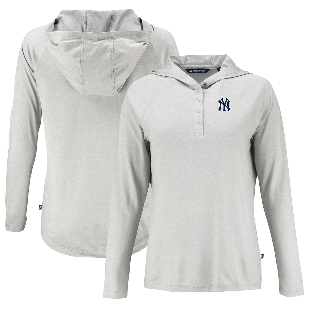 Women's Cutter & Buck Gray New York Yankees Coastline Epic Comfort Eco Recycled Hoodie Raglan Long Sleeve T-Shirt