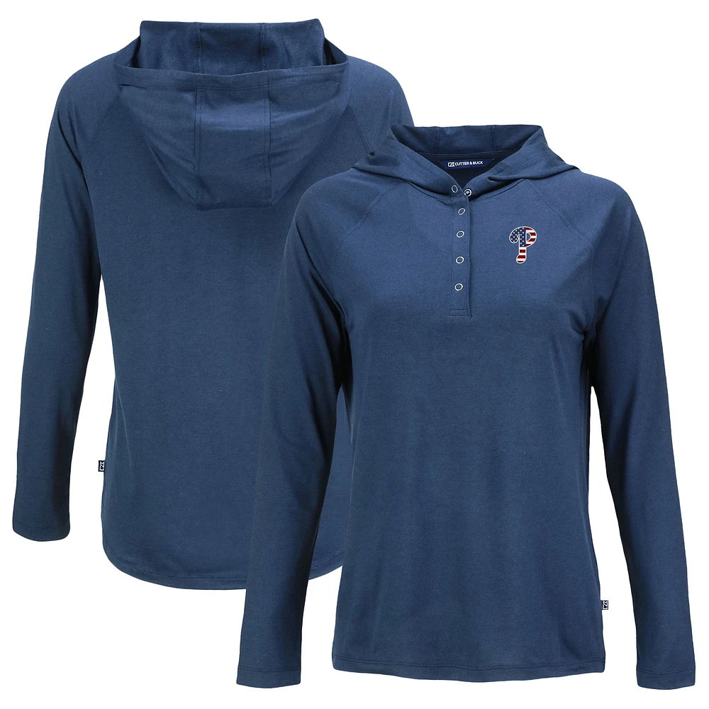 Women's Cutter & Buck Navy Philadelphia Phillies Stars And Stripes Coastline Epic Comfort Eco Recycled Hoodie Raglan Long Sleeve T-Shirt