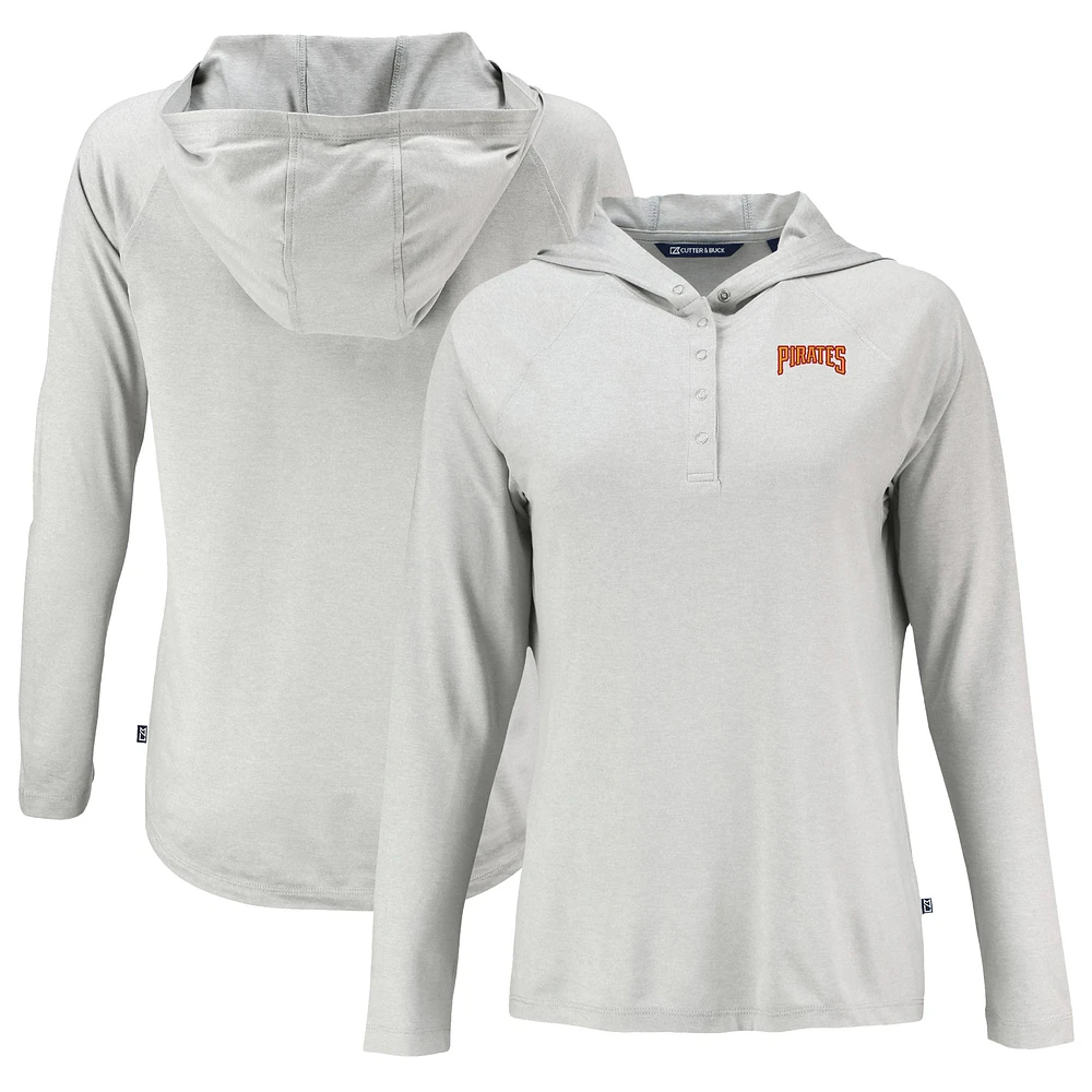 Women's Cutter & Buck Gray Pittsburgh Pirates Cooperstown Collection Coastline Epic Comfort Eco Recycled Hoodie Raglan Long Sleeve T-Shirt