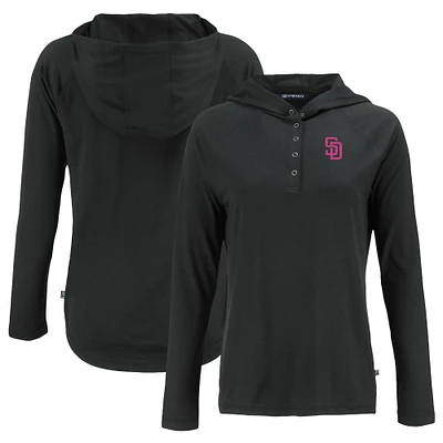Women's Cutter & Buck Black San Diego Padres City Connect Coastline Epic Comfort Eco Recycled Hoodie Raglan Long Sleeve T-Shirt