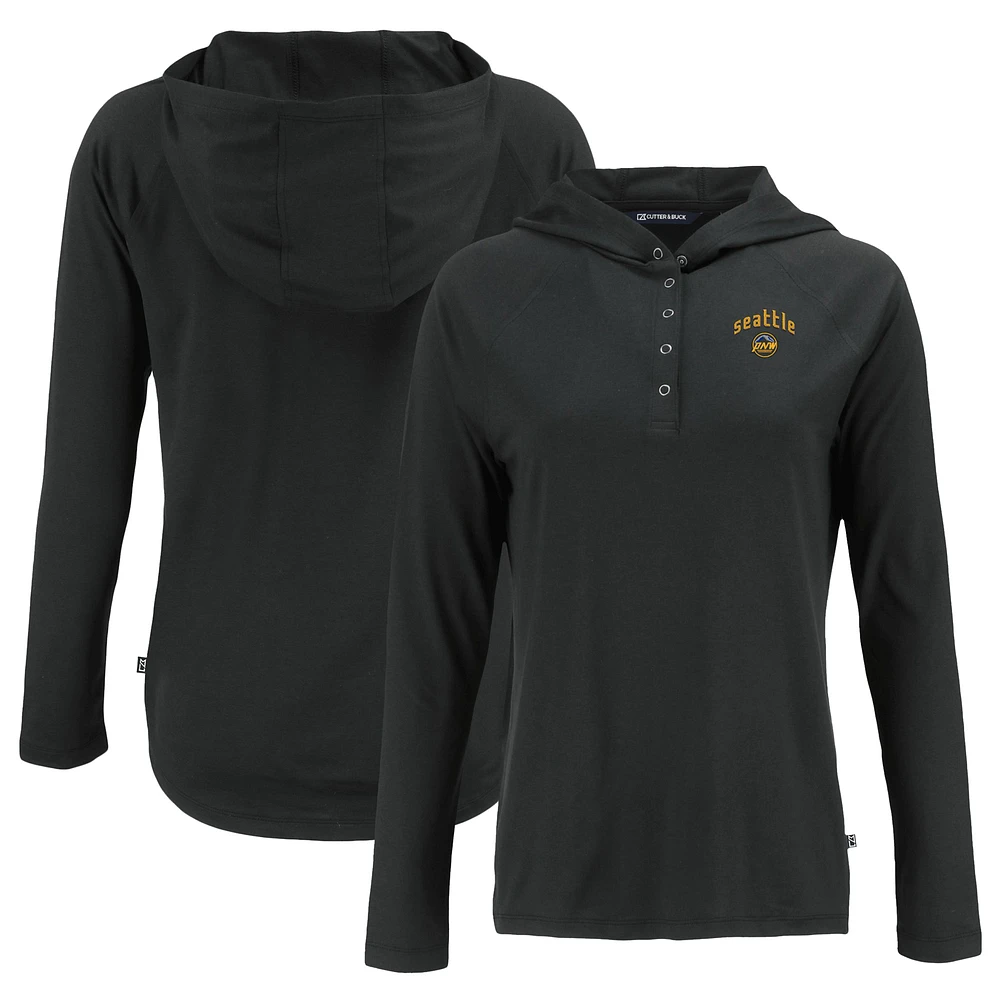 Women's Cutter & Buck Black Seattle Mariners City Connect Coastline Epic Comfort Eco Recycled Hoodie Raglan Long Sleeve T-Shirt